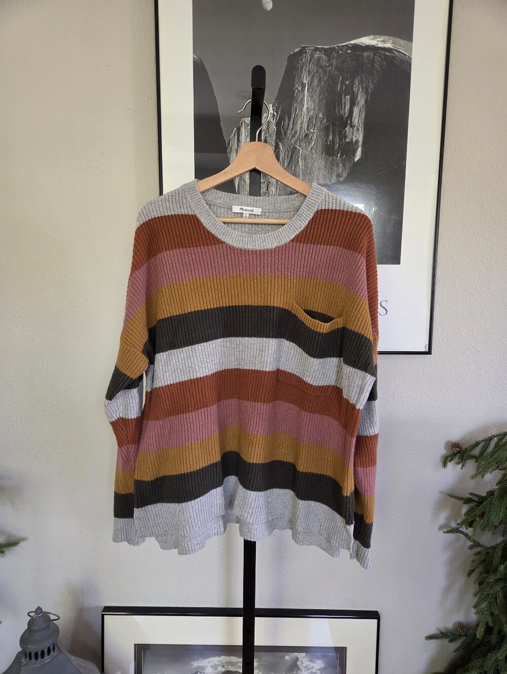 Madewell Multicolor Striped Crewneck Sweater - Mustard, Pink & Rust - Picture 2 of 4